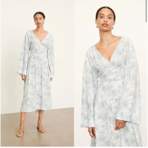 NWT VINCE Dahlia Long Sleeve Double V Neck Dress - Picture 4 of 5